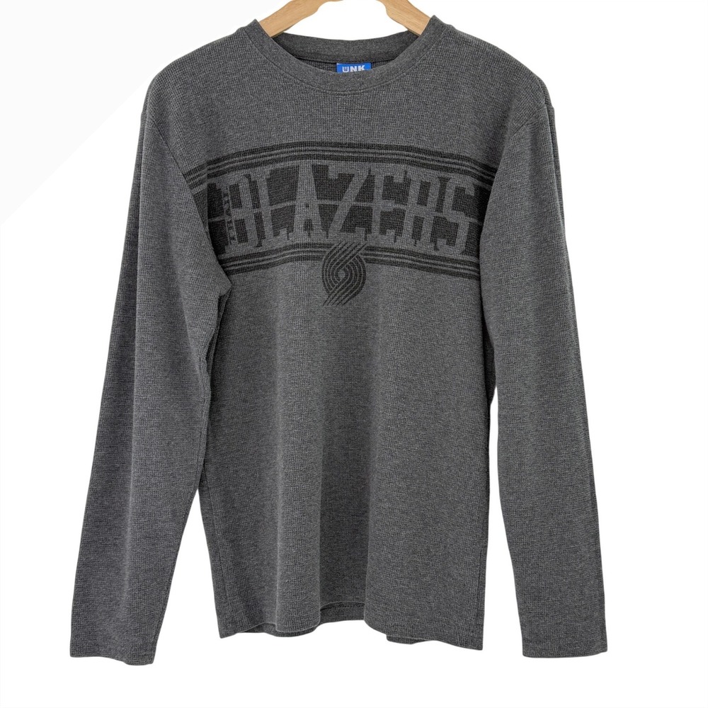 UNK NBA Portland Trail‎ Blazers Mens S Gray Waffle Knit Thermal Shirt Long Slv